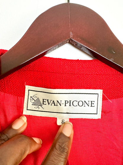 Evan-Picone Couture Red Linen Blend Blazer with Pockets| Red Fall/Winter Blazer | Size: 8 (Medium)