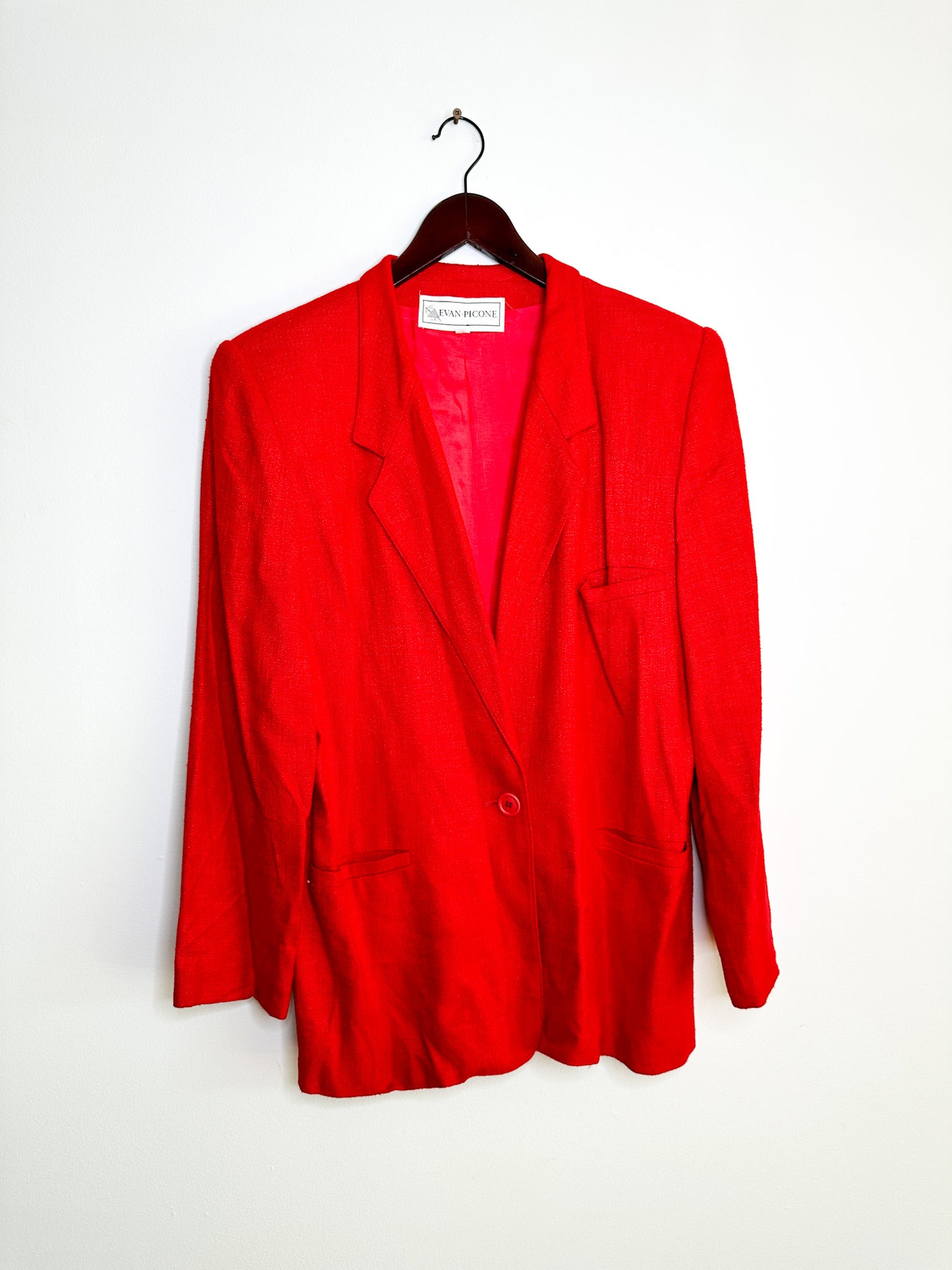 Evan-Picone Couture Red Linen Blend Blazer with Pockets| Red Fall/Winter Blazer | Size: 8 (Medium)
