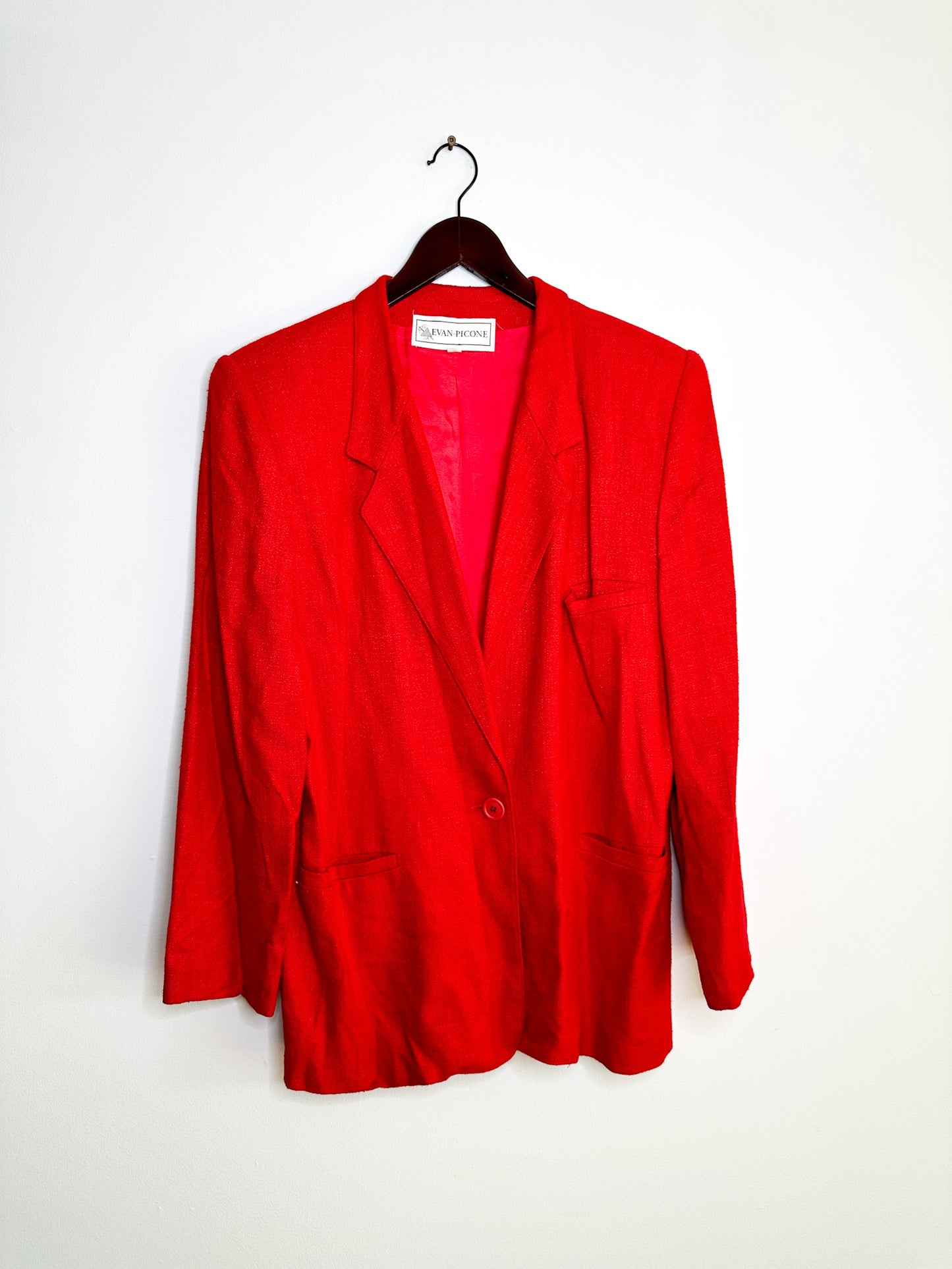 Evan-Picone Couture Red Linen Blend Blazer with Pockets| Red Fall/Winter Blazer | Size: 8 (Medium)