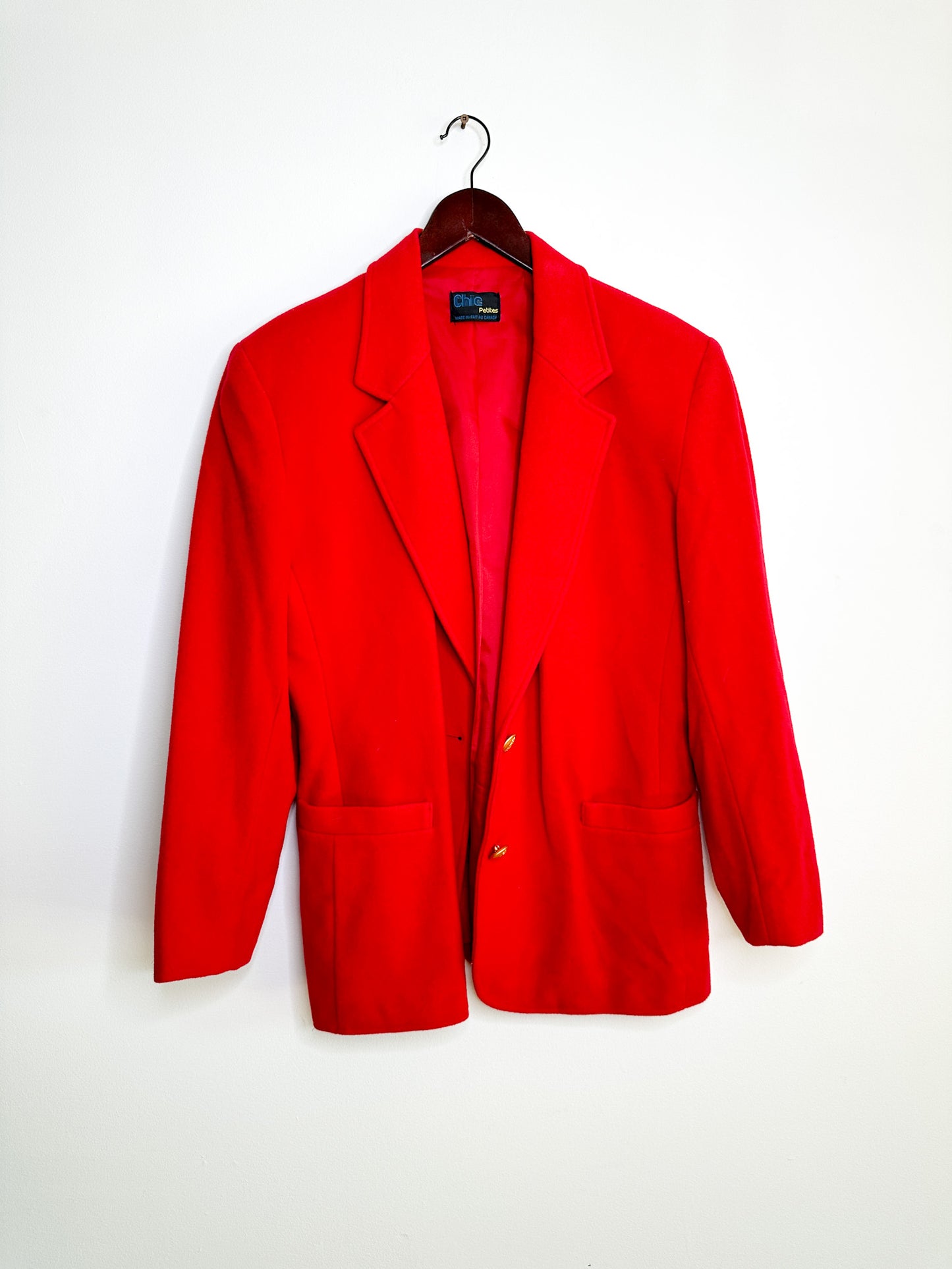 Chic-Pettites Wool and Cashmere Blazer with Gold Buttons | Vintage Red Wool Blazer | Size: 10 wool Blazer | Fall/Winter Blazer
