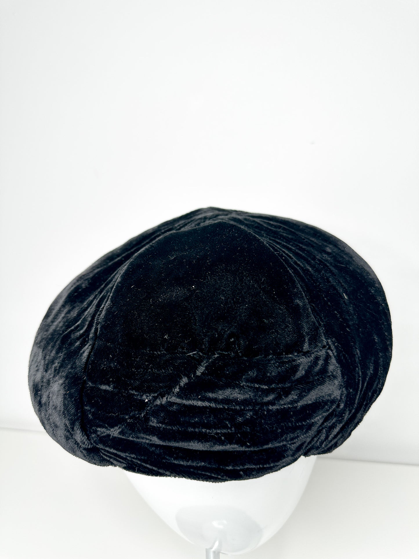 Vintage Black Velvet Hat with Top Knot| Vintage Black Velvet Hat |