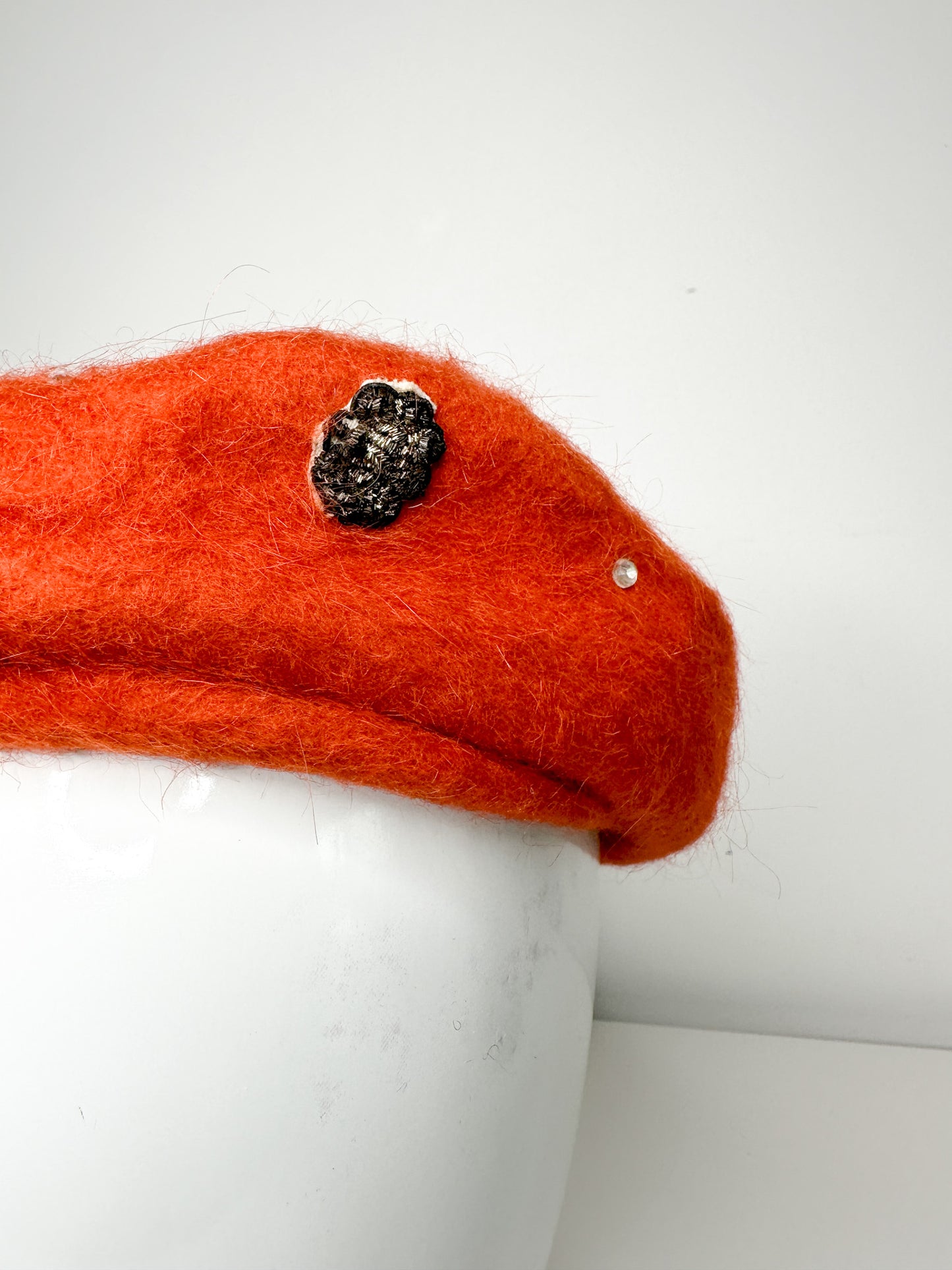 Vintage ORANGE wool Tam with embellishments | Vintage Orange Hat | Vintage Wool hats