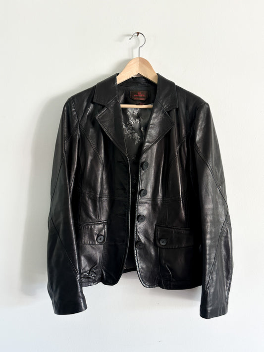 Vintage Danier y2k Genuine Leather Blazer in Black for Women | Size M /| Single Breasted Fitted Jacket