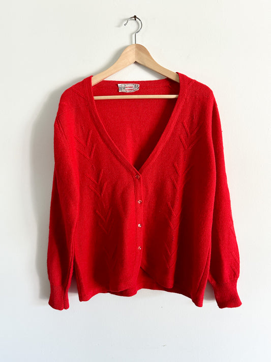 Vintage Red Alpaca Knitted Cardigan Size: Medium