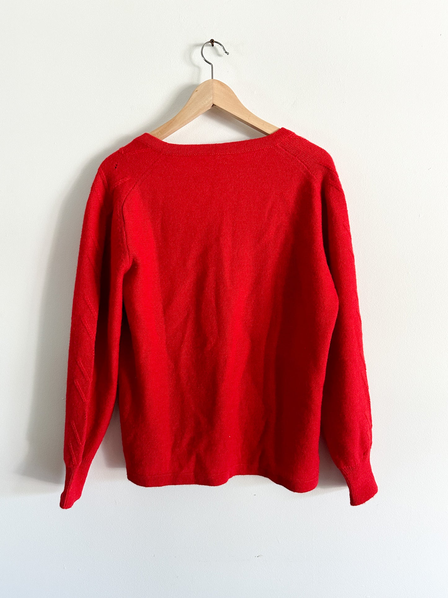 Vintage Red Alpaca Knitted Cardigan Size: Medium