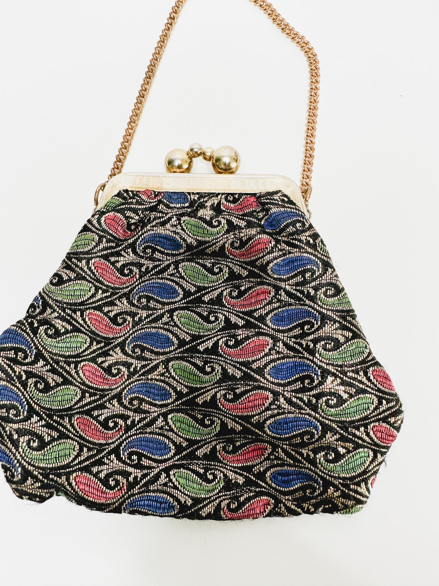 Vintage Paisley Print cocktail/Evening Purse with Gold Hardware