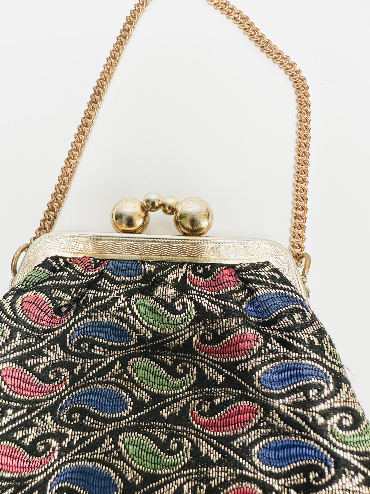 Vintage Paisley Print cocktail/Evening Purse with Gold Hardware