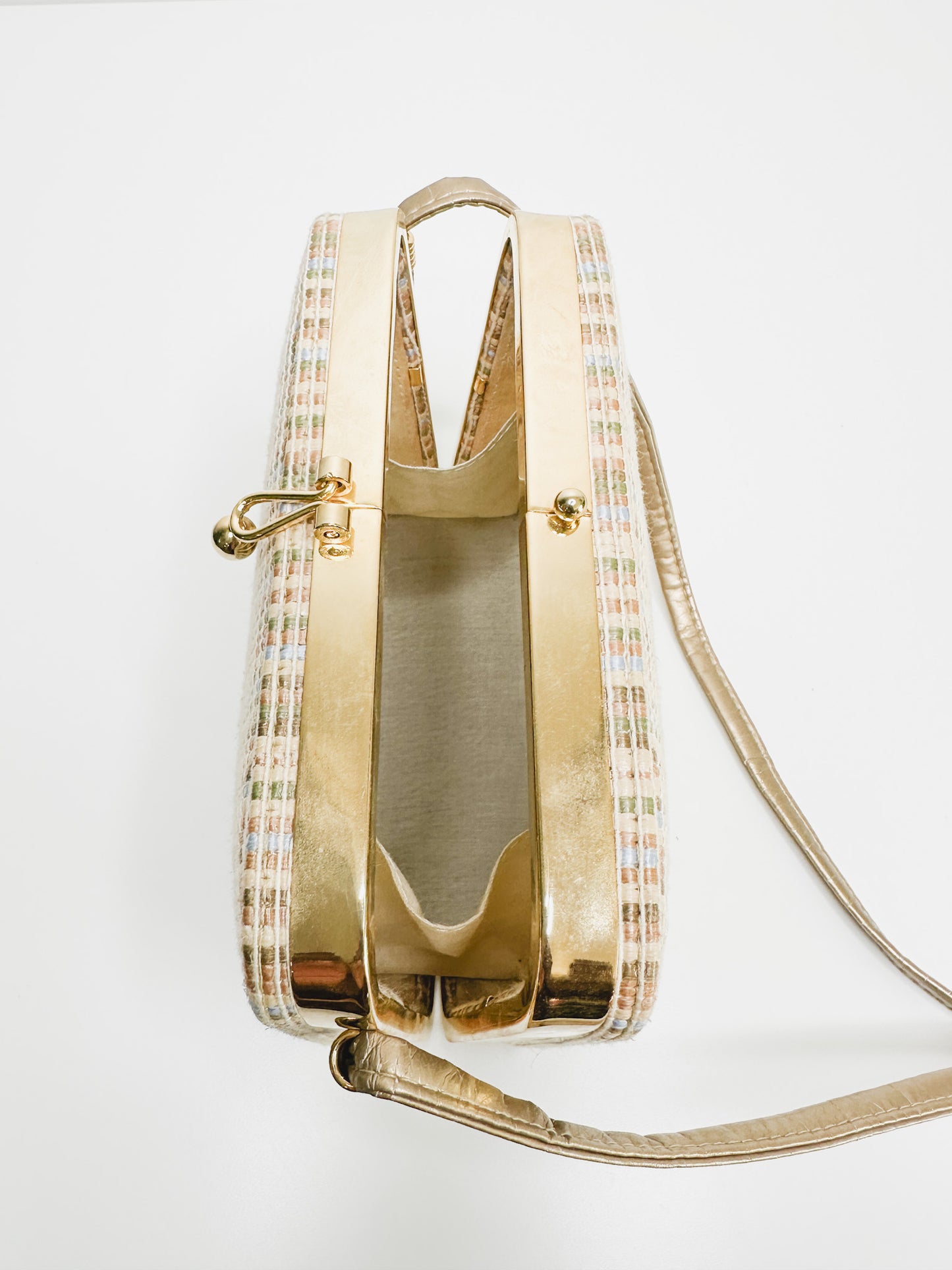 Woven Quilted Crossbody Purse with Gold Detailing