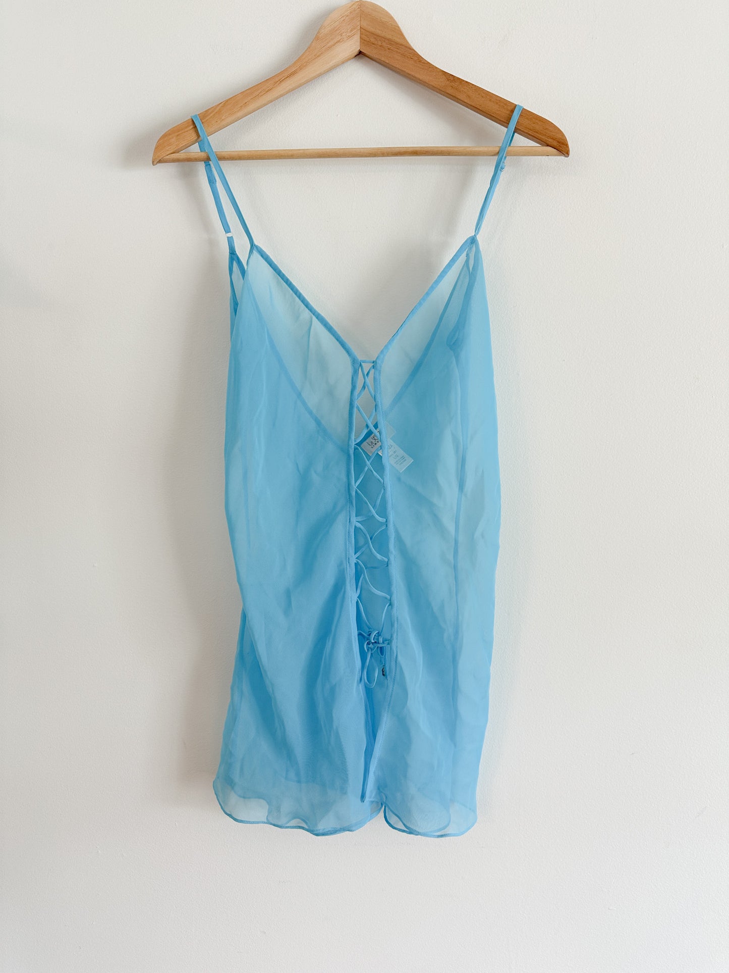 Vintage La Senza Lingerie Blue Negligee Top with Faux Lace Up Detail