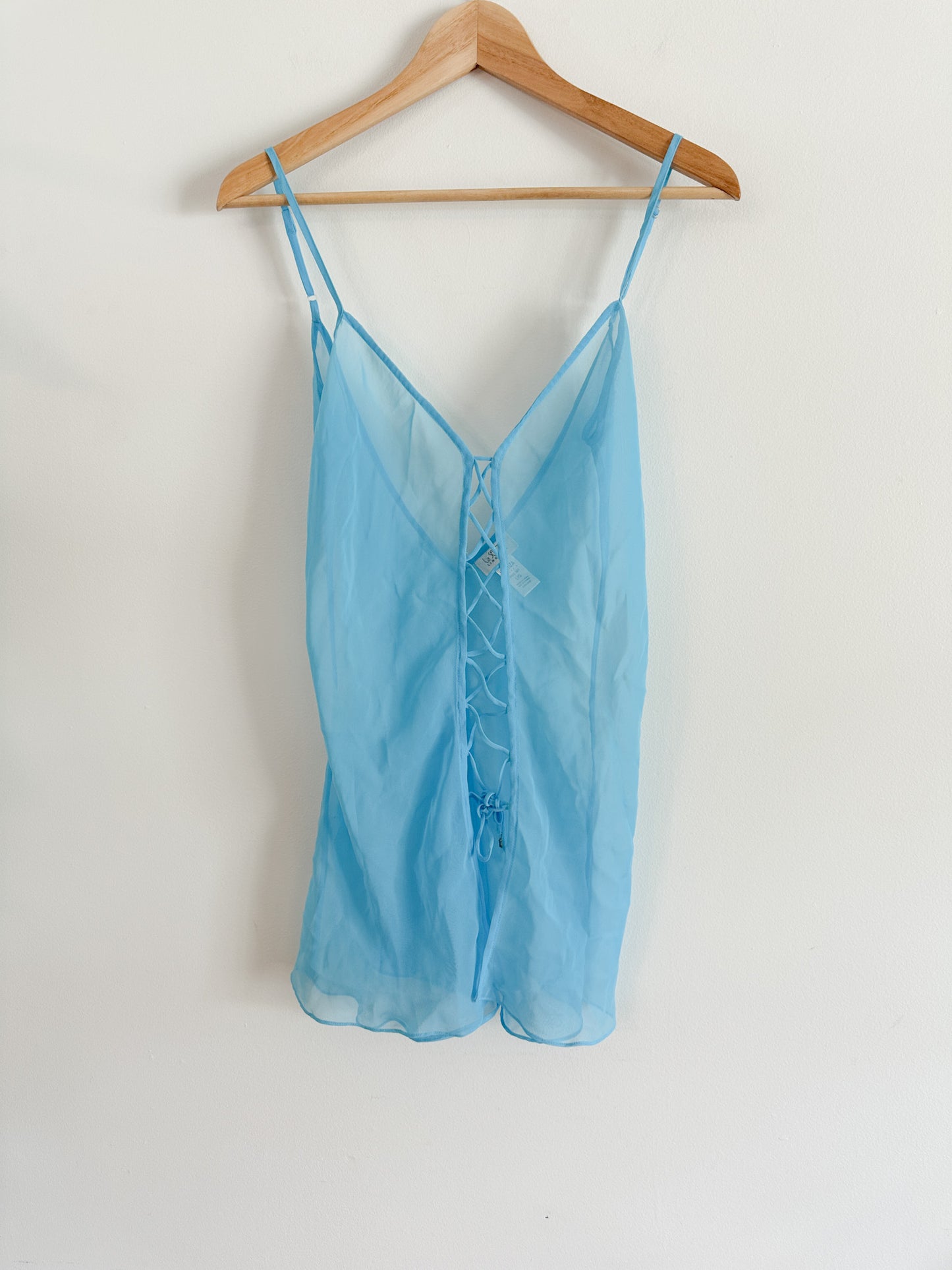 Vintage La Senza Lingerie Blue Negligee Top with Faux Lace Up Detail