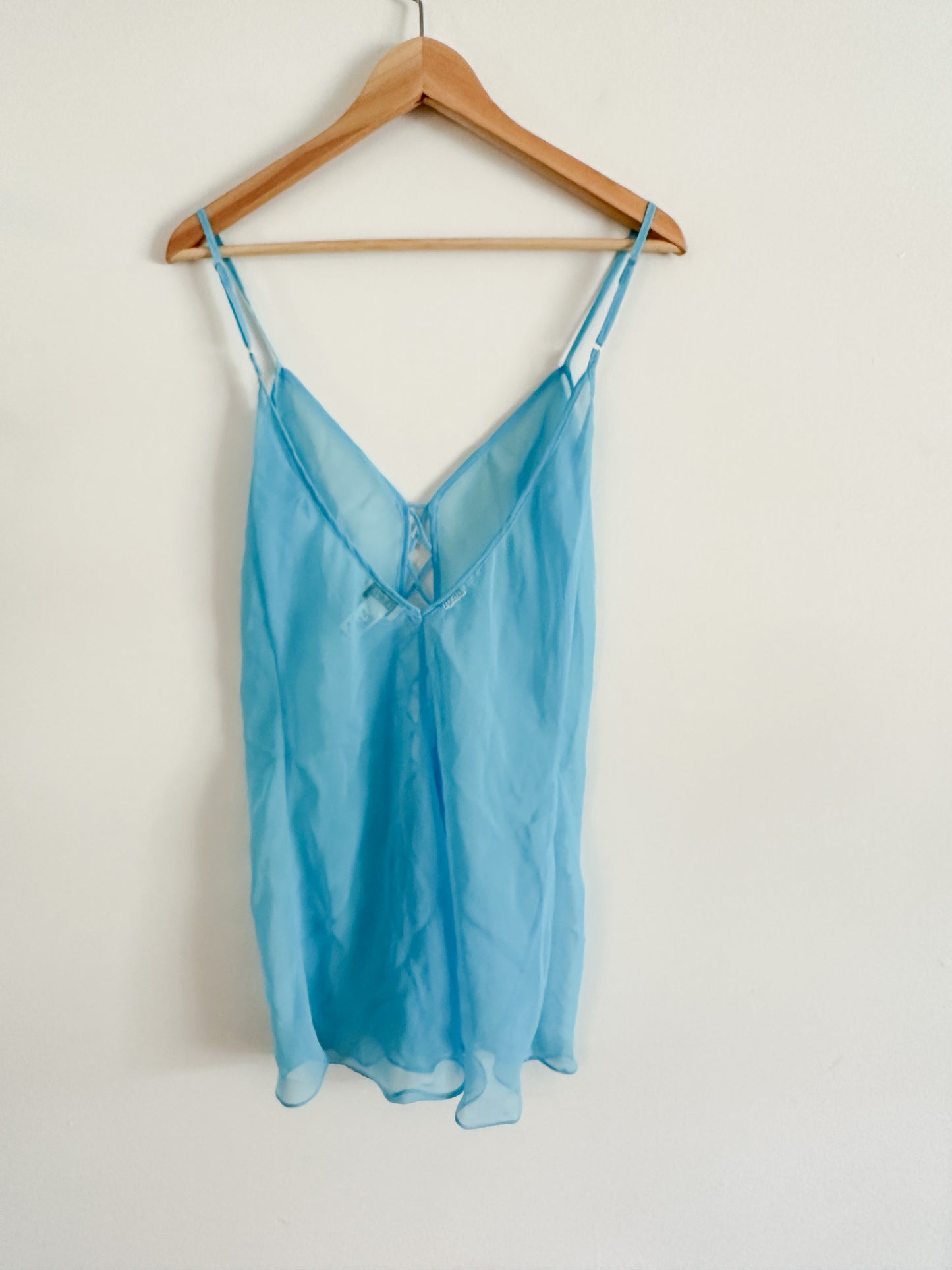 Vintage La Senza Lingerie Blue Negligee Top with Faux Lace Up Detail