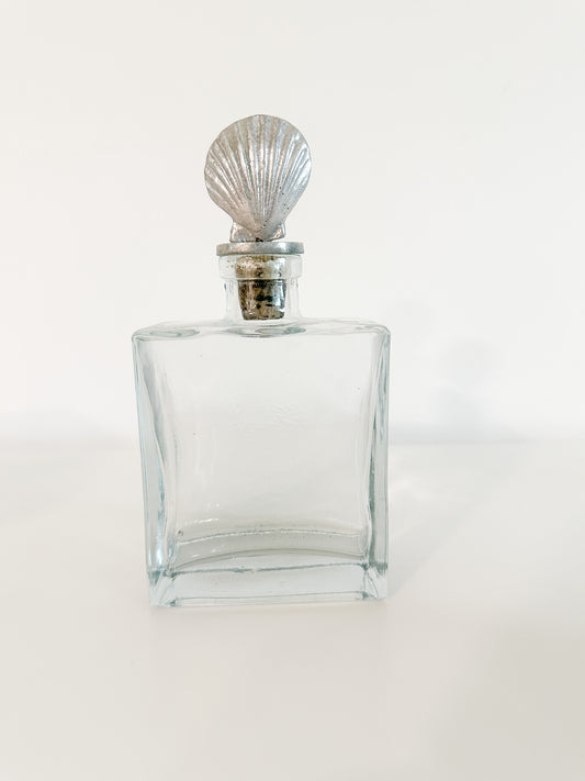 1980s Decanter with Scallop Shell Topper | Vintage Liquor Decanter | Barware Decor