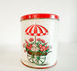 Vintage Decoware featuring Floral Wagon and Sun Umbrella Motif Red & White Canisters | Retro Deco-ware Canister