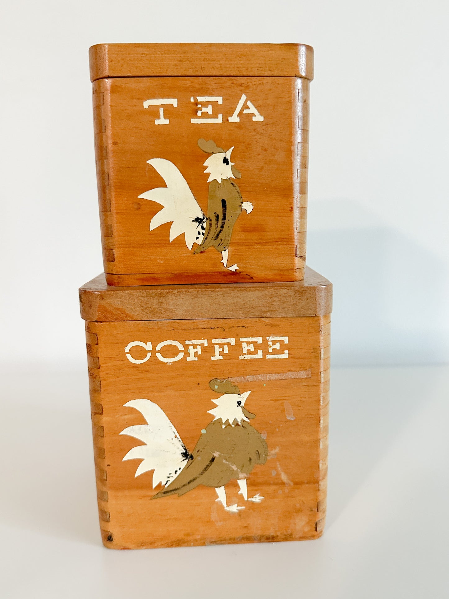 Vintage 1970s Coffee + Tea Wooden Canister Set Made in Japan | Two Canisters