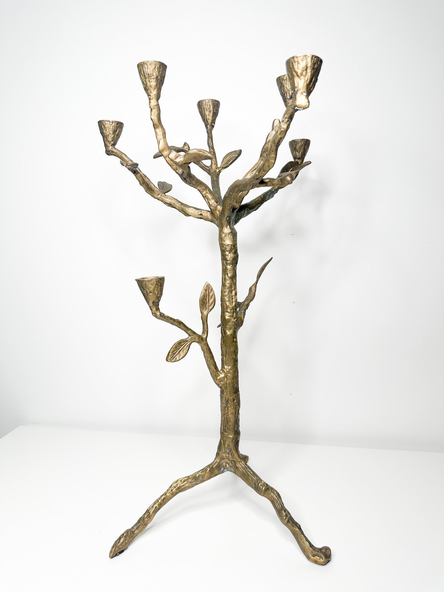 Vintage Cast Iron/ Brass Candelabra with Tree and Leaf Motif | Ornate Freestanding Candelabra