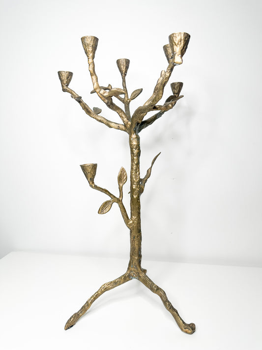 Vintage Cast Iron/ Brass Candelabra with Tree and Leaf Motif | Ornate Freestanding Candelabra