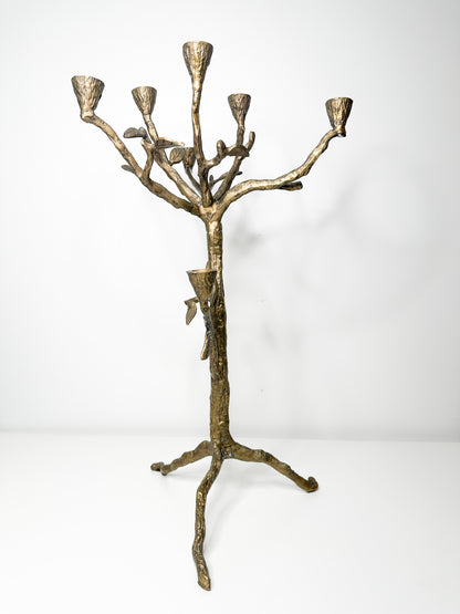 Vintage Cast Iron/ Brass Candelabra with Tree and Leaf Motif | Ornate Freestanding Candelabra