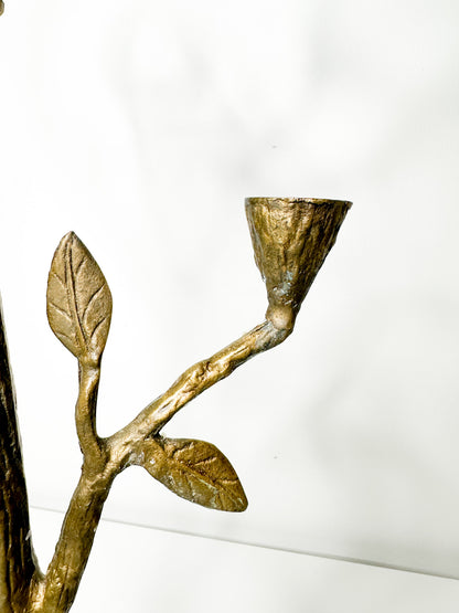 Vintage Cast Iron/ Brass Candelabra with Tree and Leaf Motif | Ornate Freestanding Candelabra