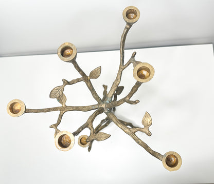 Vintage Cast Iron/ Brass Candelabra with Tree and Leaf Motif | Ornate Freestanding Candelabra