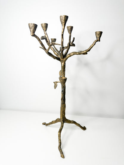 Vintage Cast Iron/ Brass Candelabra with Tree and Leaf Motif | Ornate Freestanding Candelabra