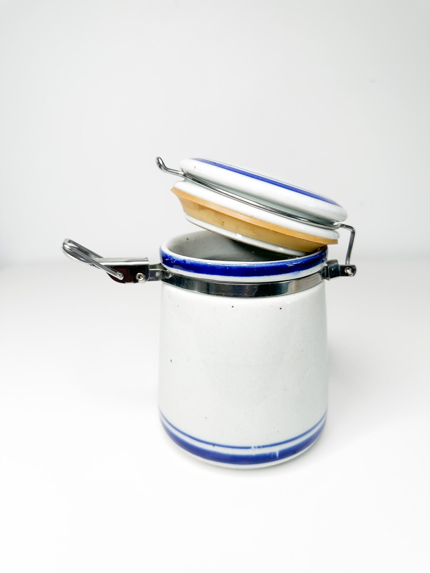 Blue Stoneware Canister Jar with Rubber Seal | Airtight Canister with seal