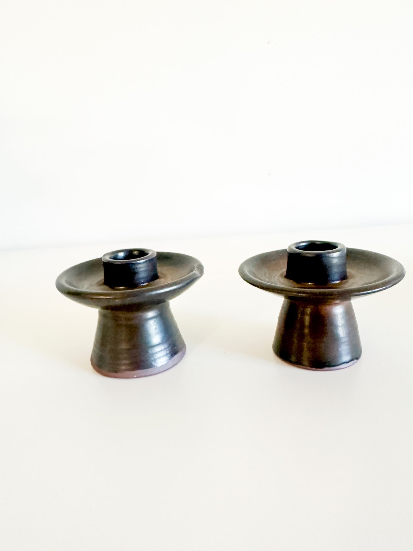 Set of 2 Stoneware Candlestick Holders | Vintage Candlestick Holders |