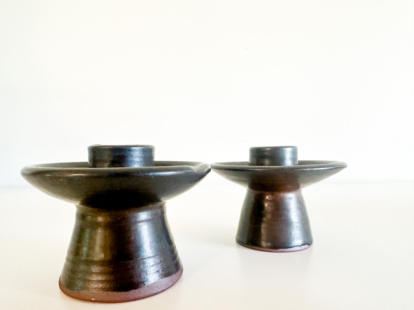 Set of 2 Stoneware Candlestick Holders | Vintage Candlestick Holders |