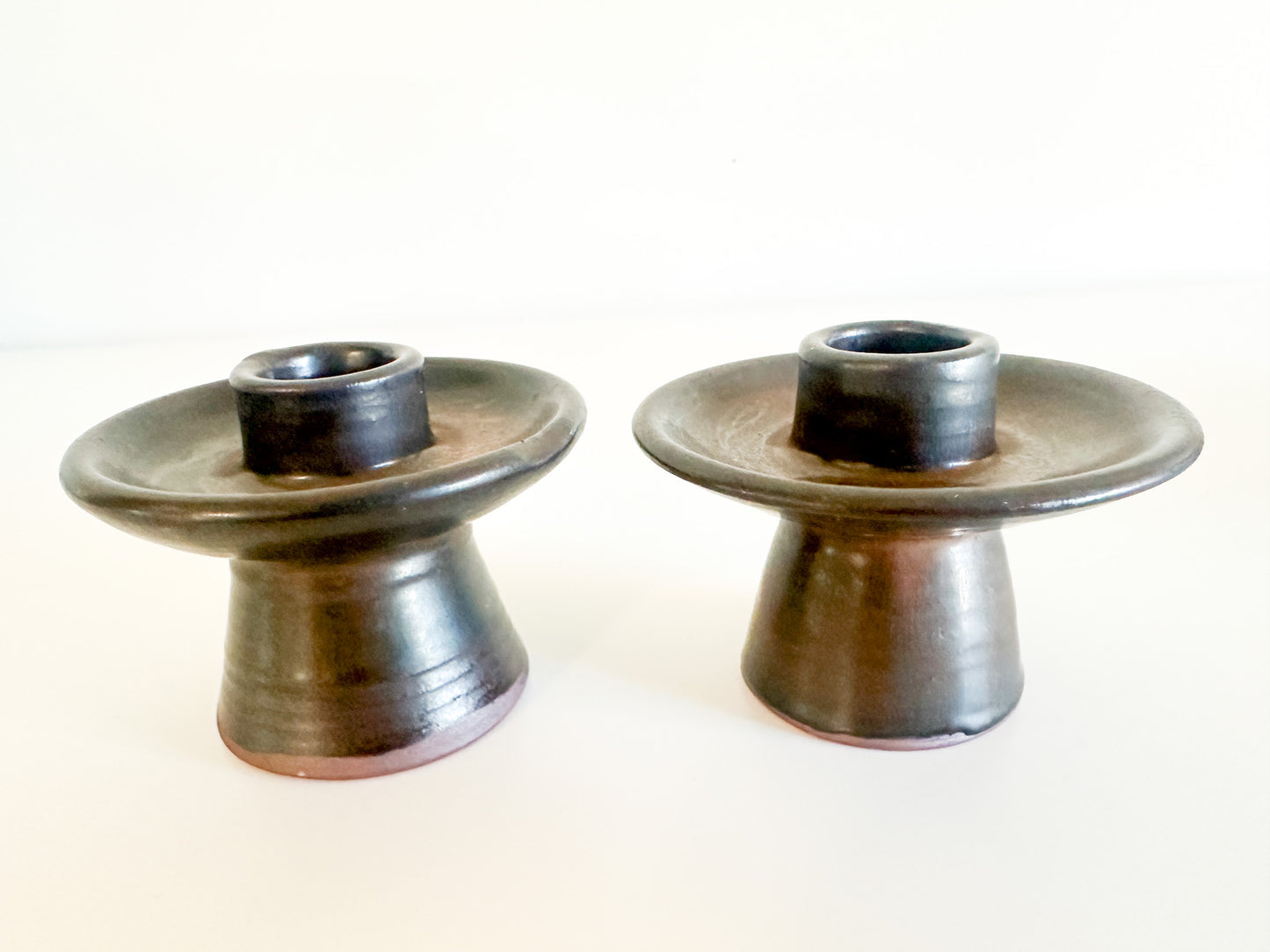 Set of 2 Stoneware Candlestick Holders | Vintage Candlestick Holders |