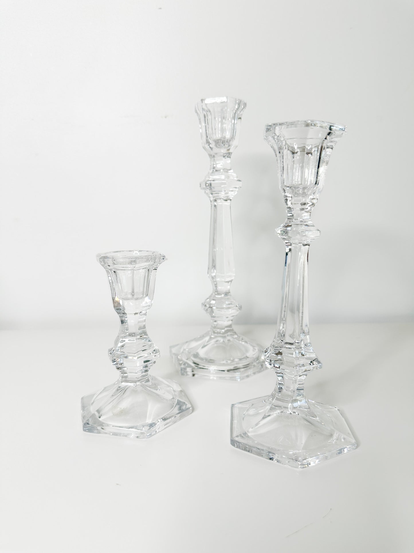 Lot of 3 Glass Tapered Candle Holders | Vintage Glass Candleholders