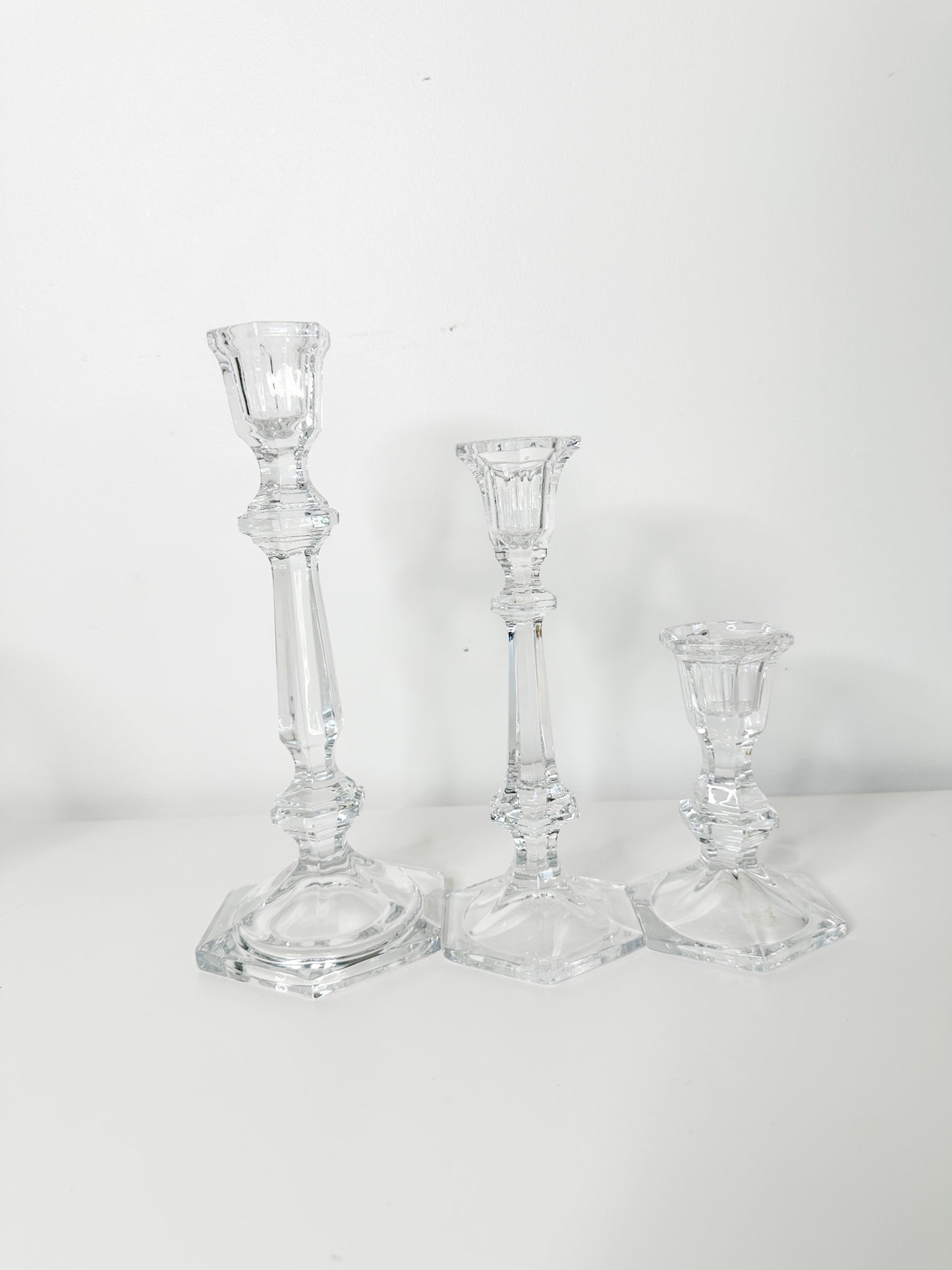 Lot of 3 Glass Tapered Candle Holders | Vintage Glass Candleholders