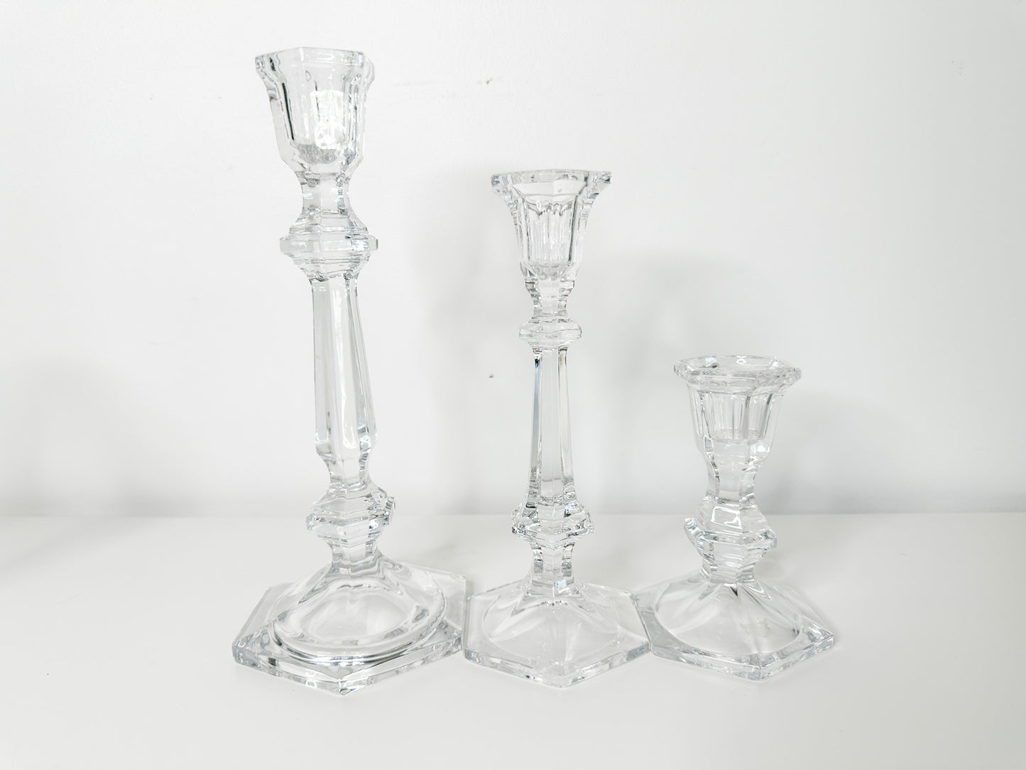 Lot of 3 Glass Tapered Candle Holders | Vintage Glass Candleholders