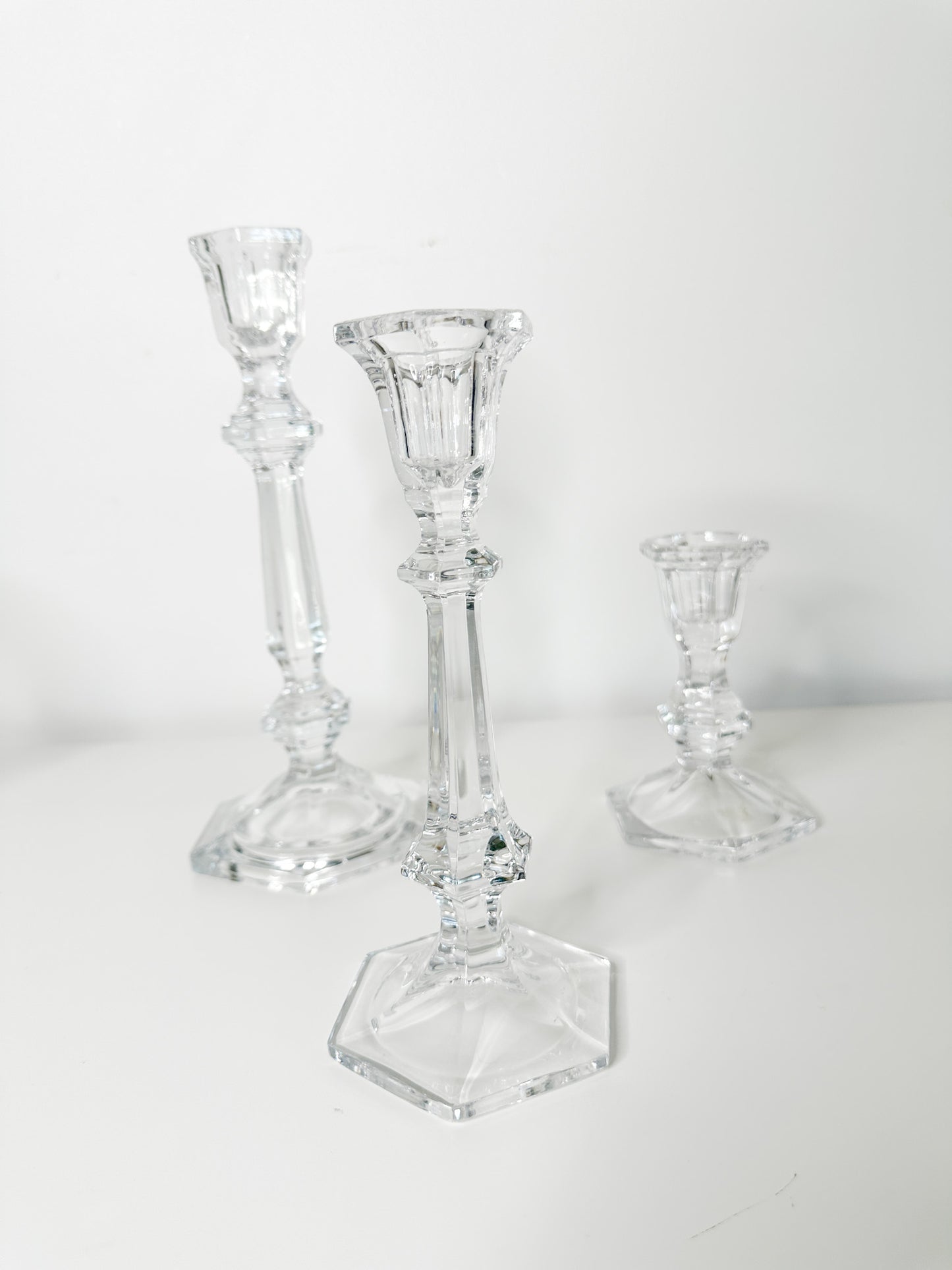 Lot of 3 Glass Tapered Candle Holders | Vintage Glass Candleholders