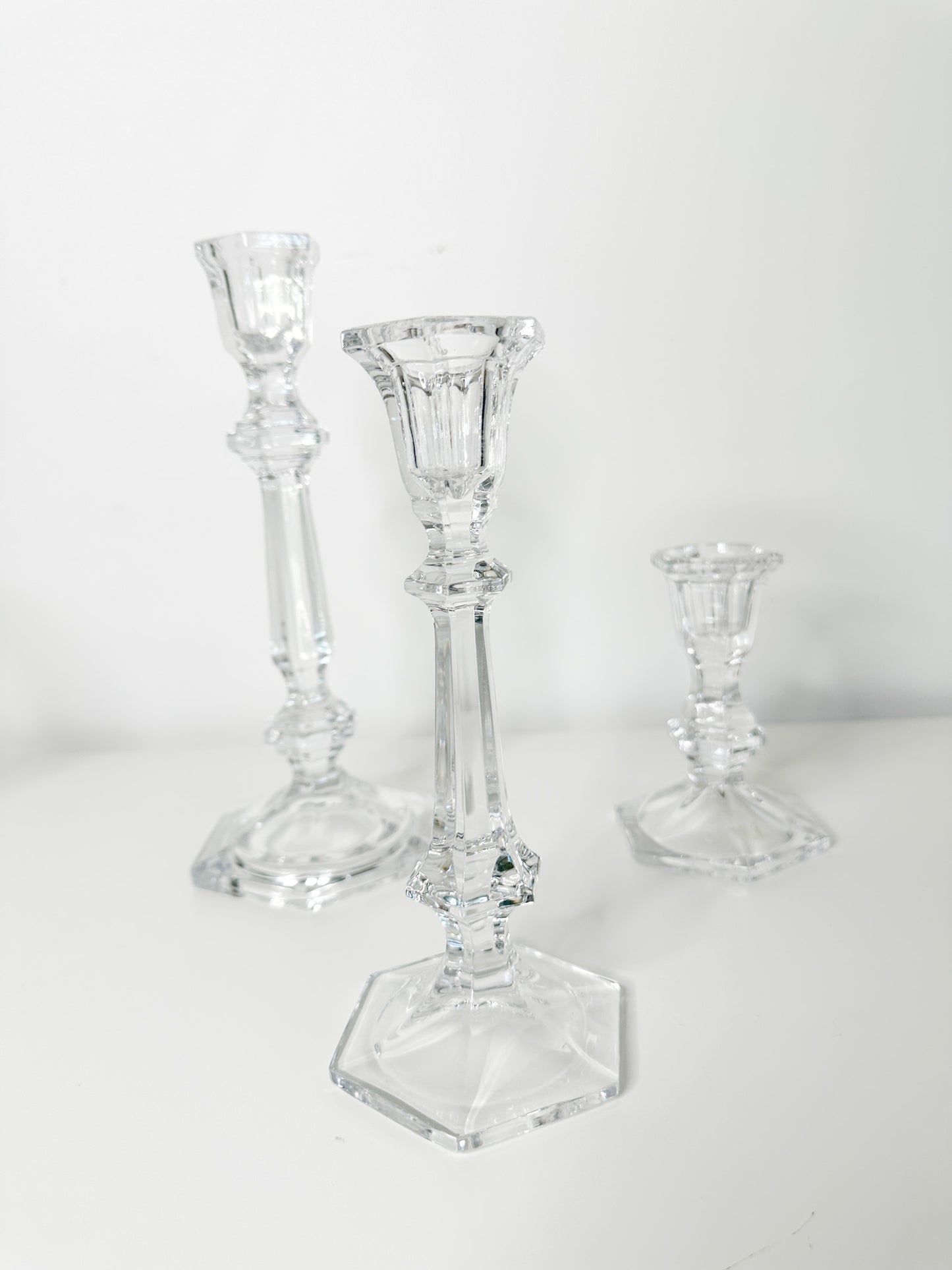 Lot of 3 Glass Tapered Candle Holders | Vintage Glass Candleholders