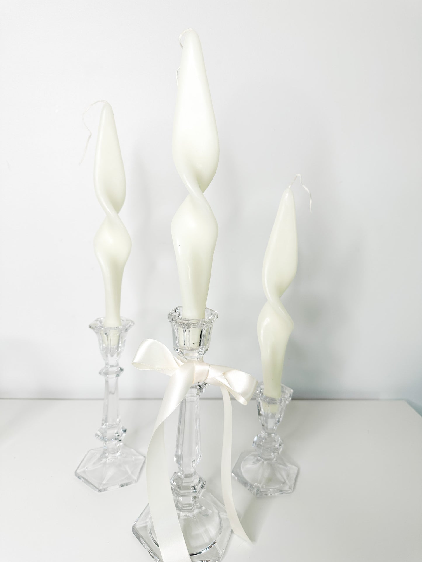 Lot of 3 Glass Tapered Candle Holders | Vintage Glass Candleholders