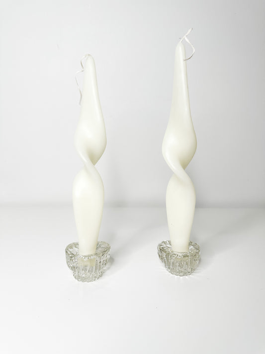 Pair of Heart Shaped Glass Candlestick Holders | Vintage Glass Candle Holders | Vintage Holiday Table Setting