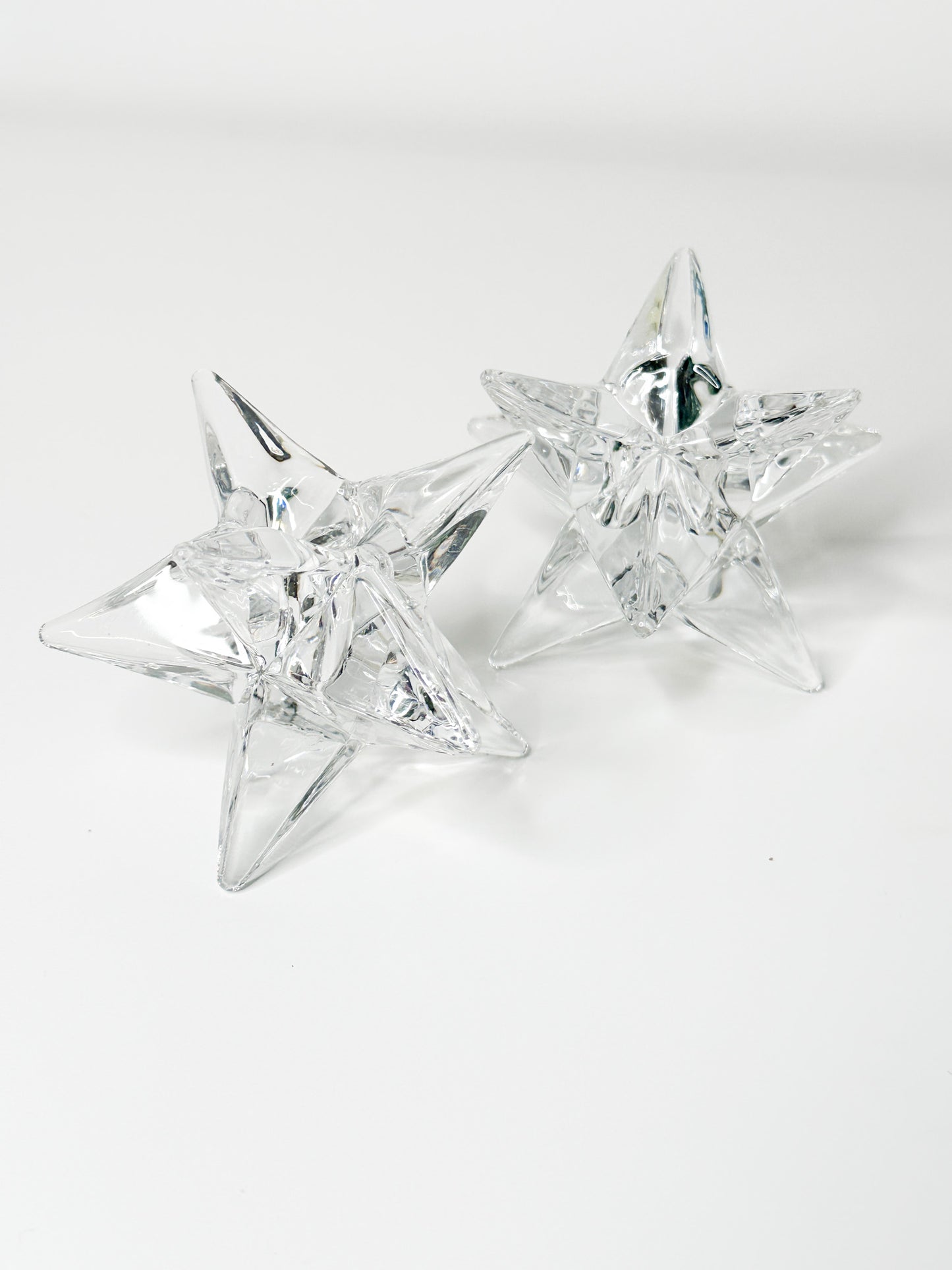 Pair of Nine Point Star Glass Candlestick Holders | Vintage Glass Candle Holders | Vintage Holiday Table Setting