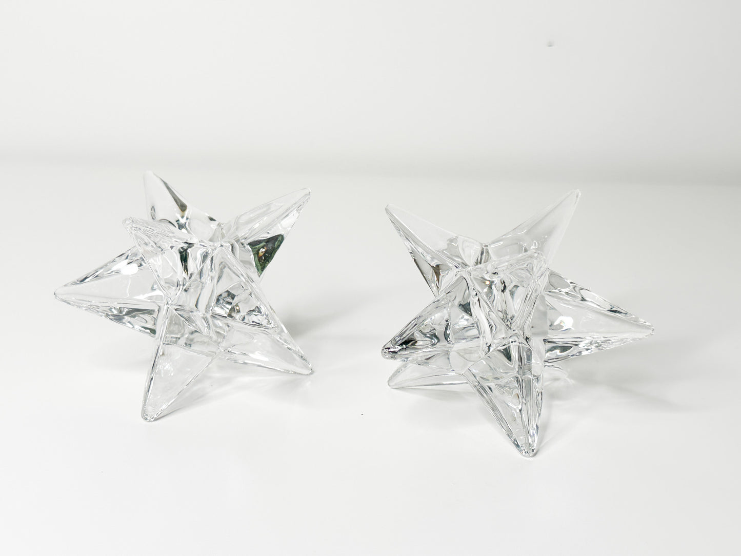 Pair of Nine Point Star Glass Candlestick Holders | Vintage Glass Candle Holders | Vintage Holiday Table Setting