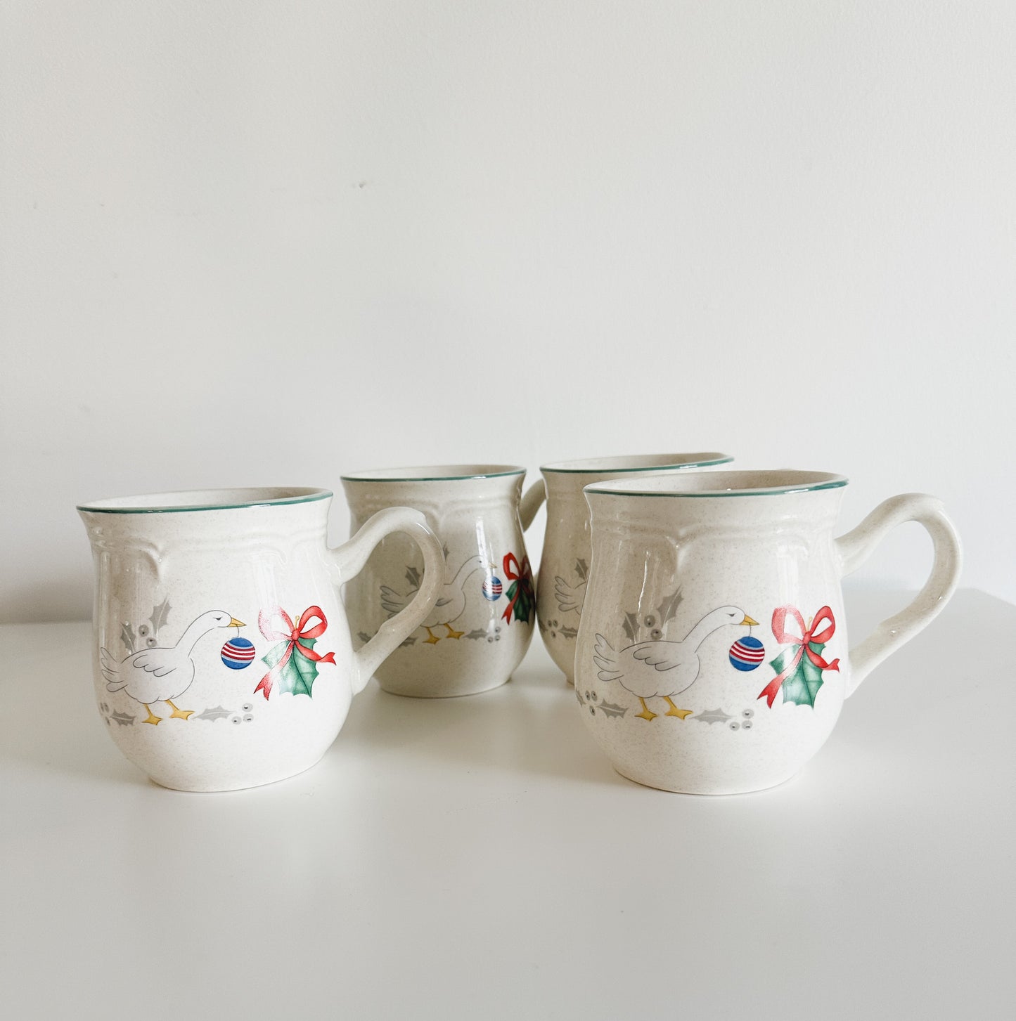 Set of Four Vintage International Stoneware Mugs| Vintage Geese Mugs | Vintage Christmas Mugs