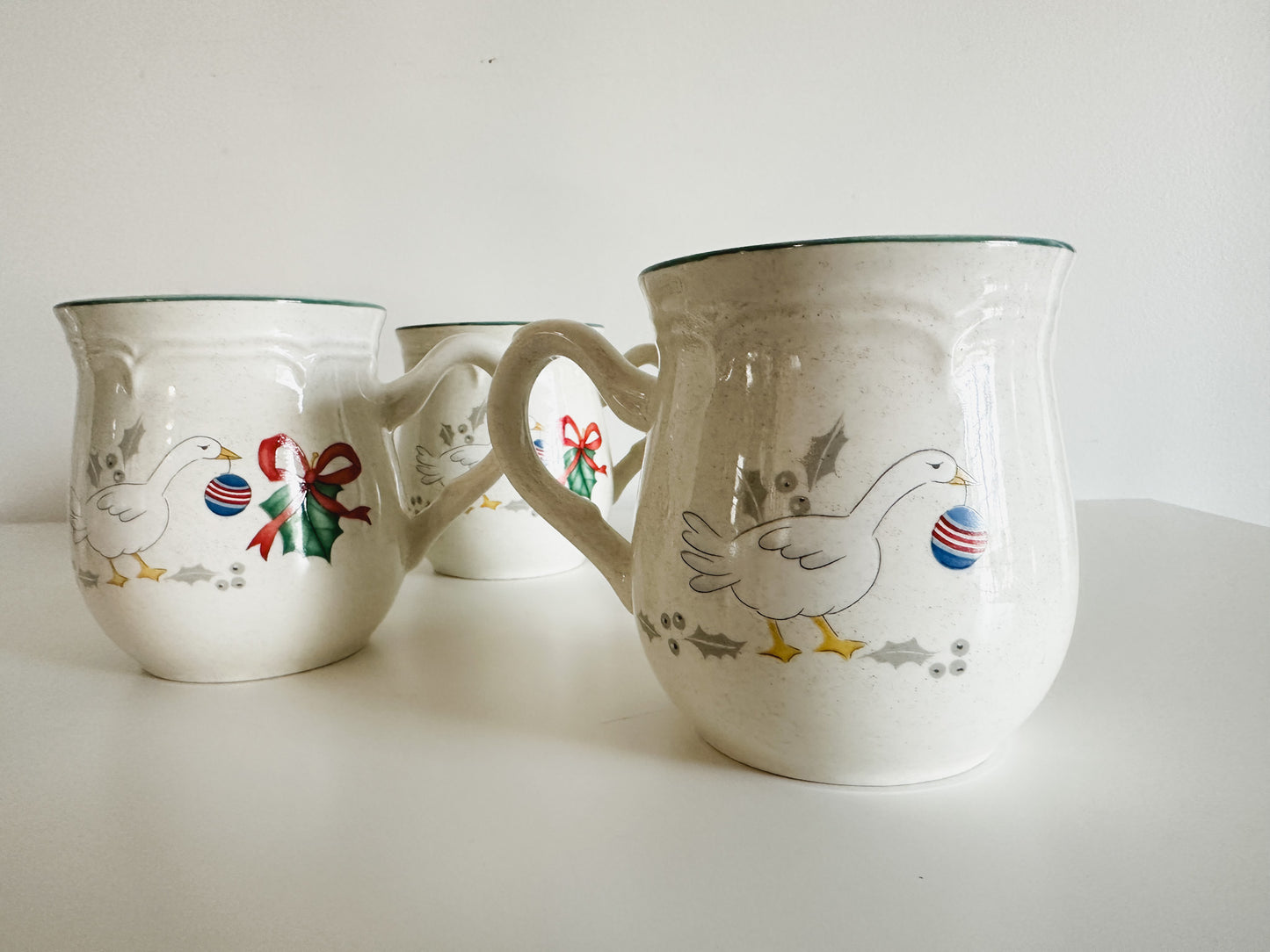 Set of Four Vintage International Stoneware Mugs| Vintage Geese Mugs | Vintage Christmas Mugs