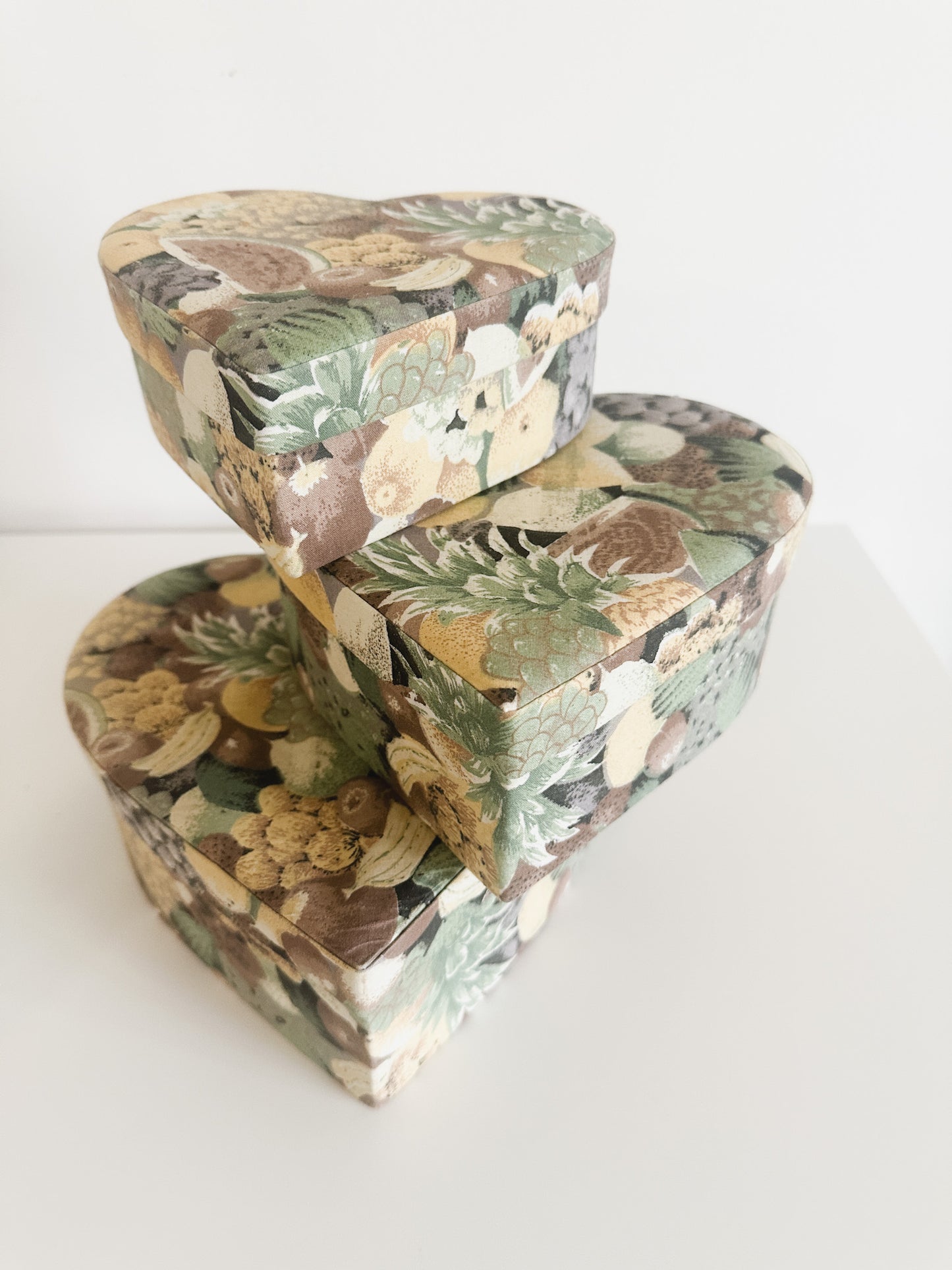 Heart Shaped Nesting Boxes | Vintage Heart Shaped Boxes | Vintage Heartshaped Fabric Nesting boxes