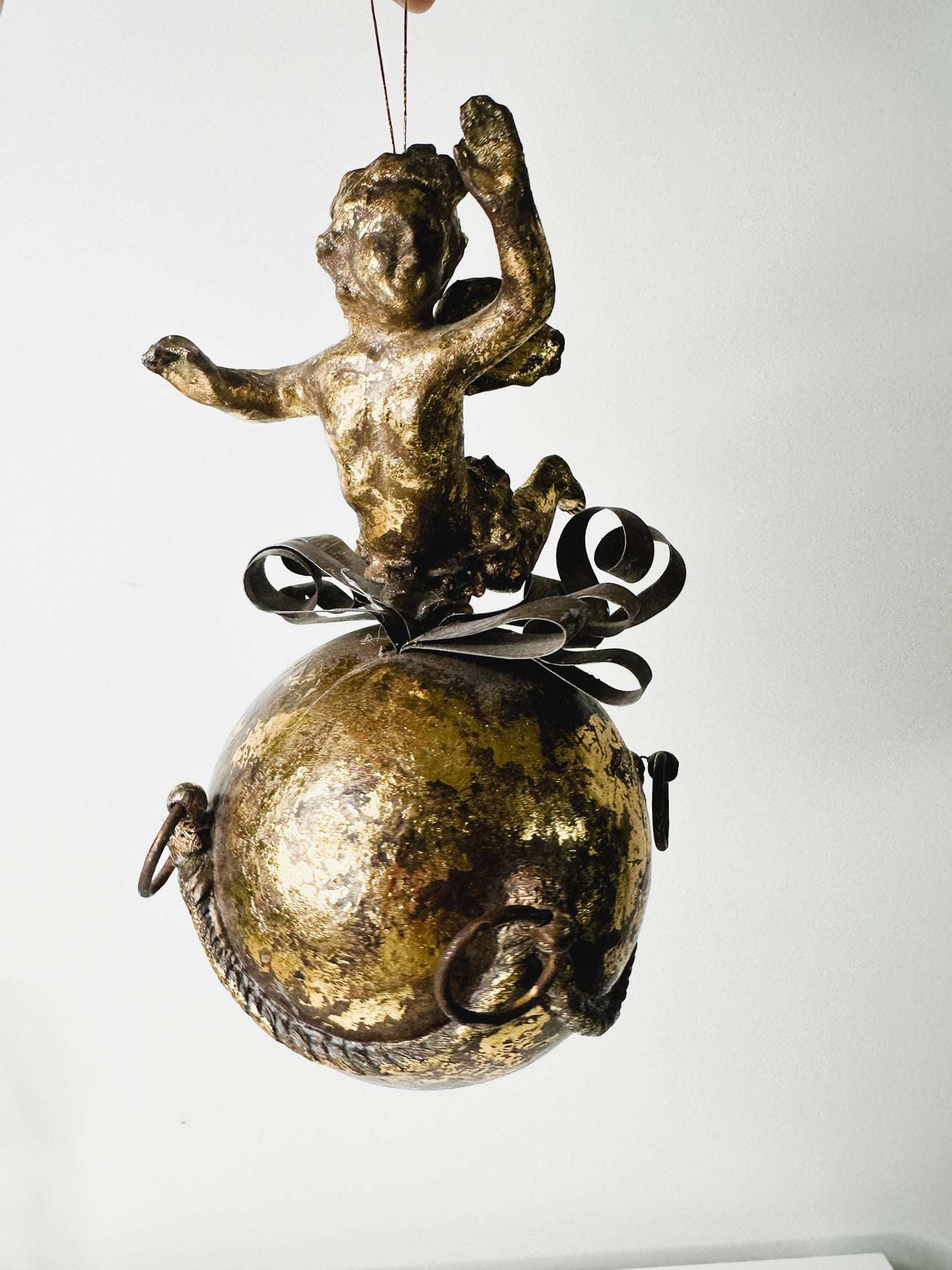 Vintage Cherub Christmas Ornament | Gold Patina Cherub Large Christmas Ornament