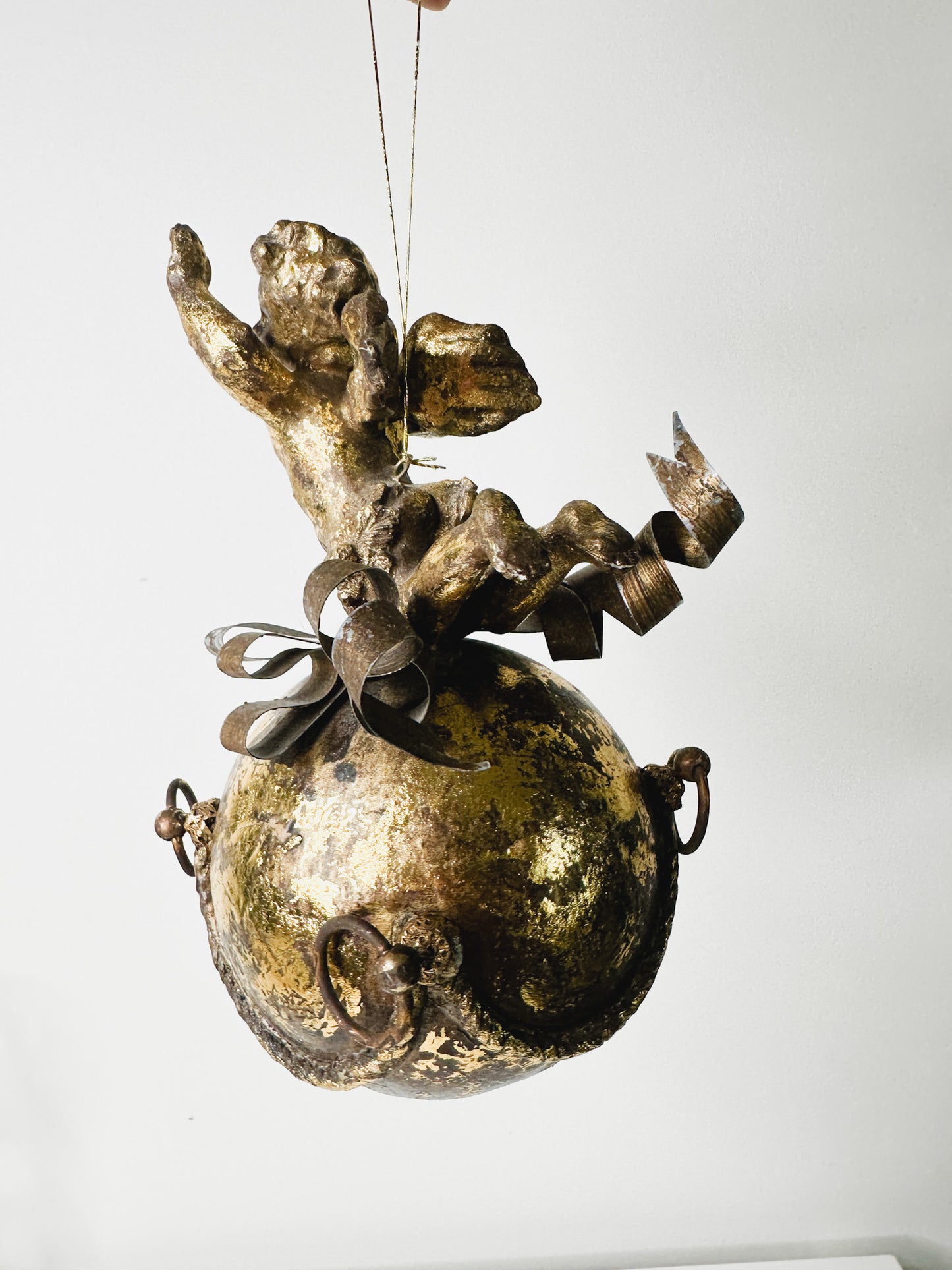 Vintage Cherub Christmas Ornament | Gold Patina Cherub Large Christmas Ornament