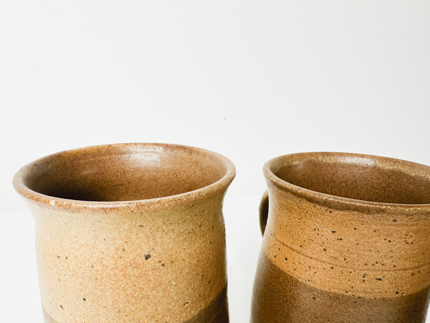 Lot of Three Vintage Handmade Stoneware Ceramic Mugs | Two Toned Stoneware Handmade Mugs