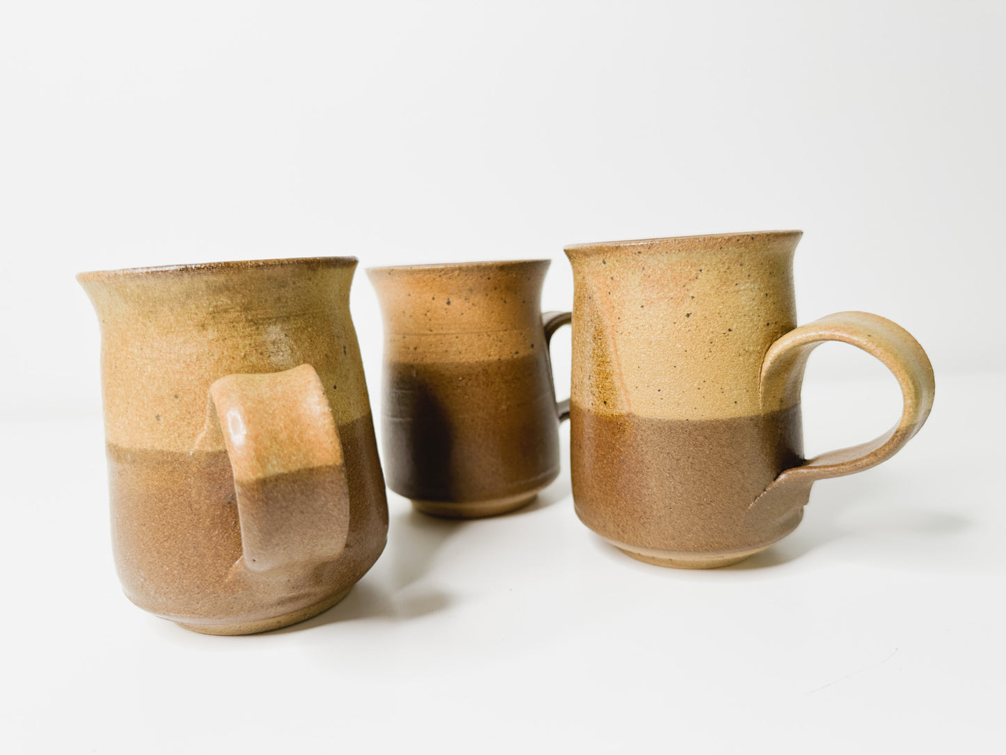 Lot of Three Vintage Handmade Stoneware Ceramic Mugs | Two Toned Stoneware Handmade Mugs