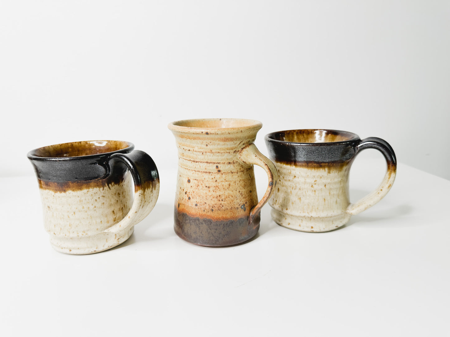 Lot of Three Vintage Handmade Stoneware Ceramic Mugs