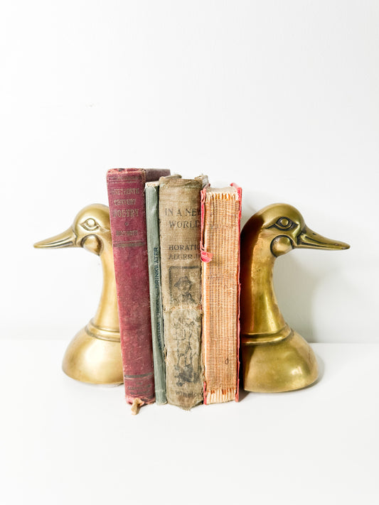 Pair of Duck Head Brass Book Ends | Vintage Duck Head Brass Book Ends | Brass Decor