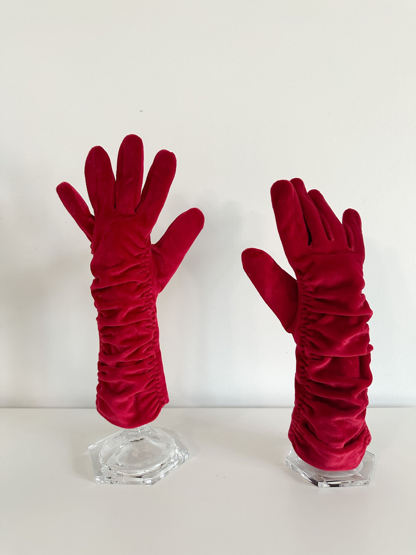 Vintage Red Ruched Gloves | Vintage Mid length Red Gloves