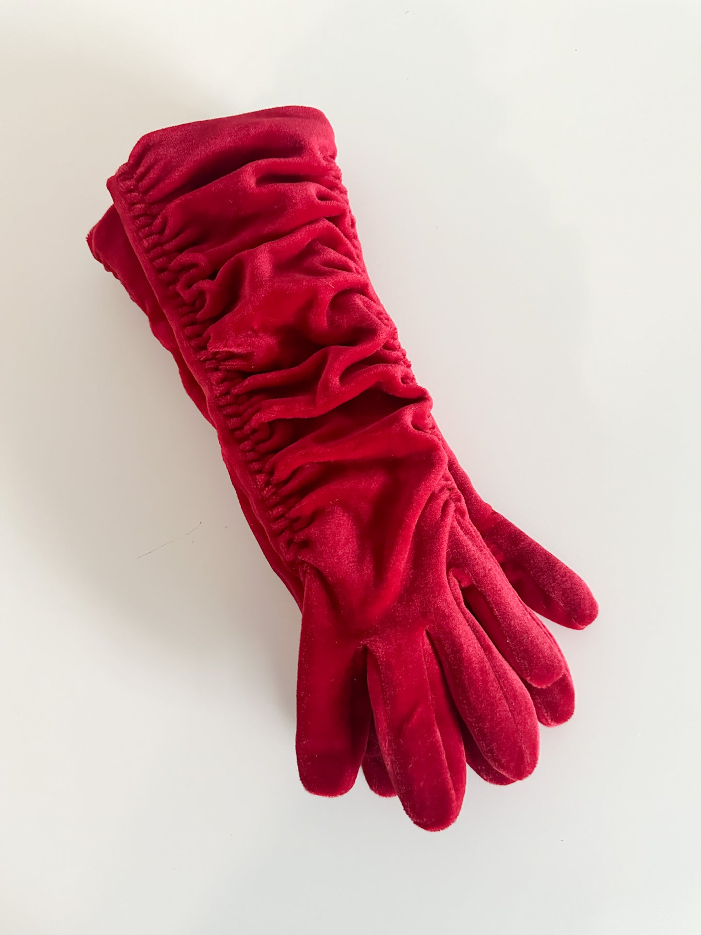 Vintage Red Ruched Gloves | Vintage Mid length Red Gloves