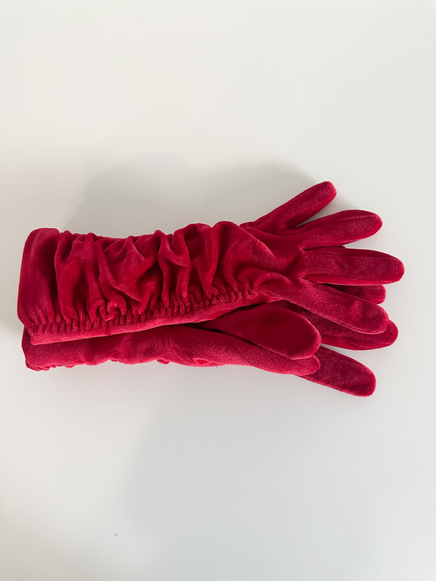 Vintage Red Ruched Gloves | Vintage Mid length Red Gloves