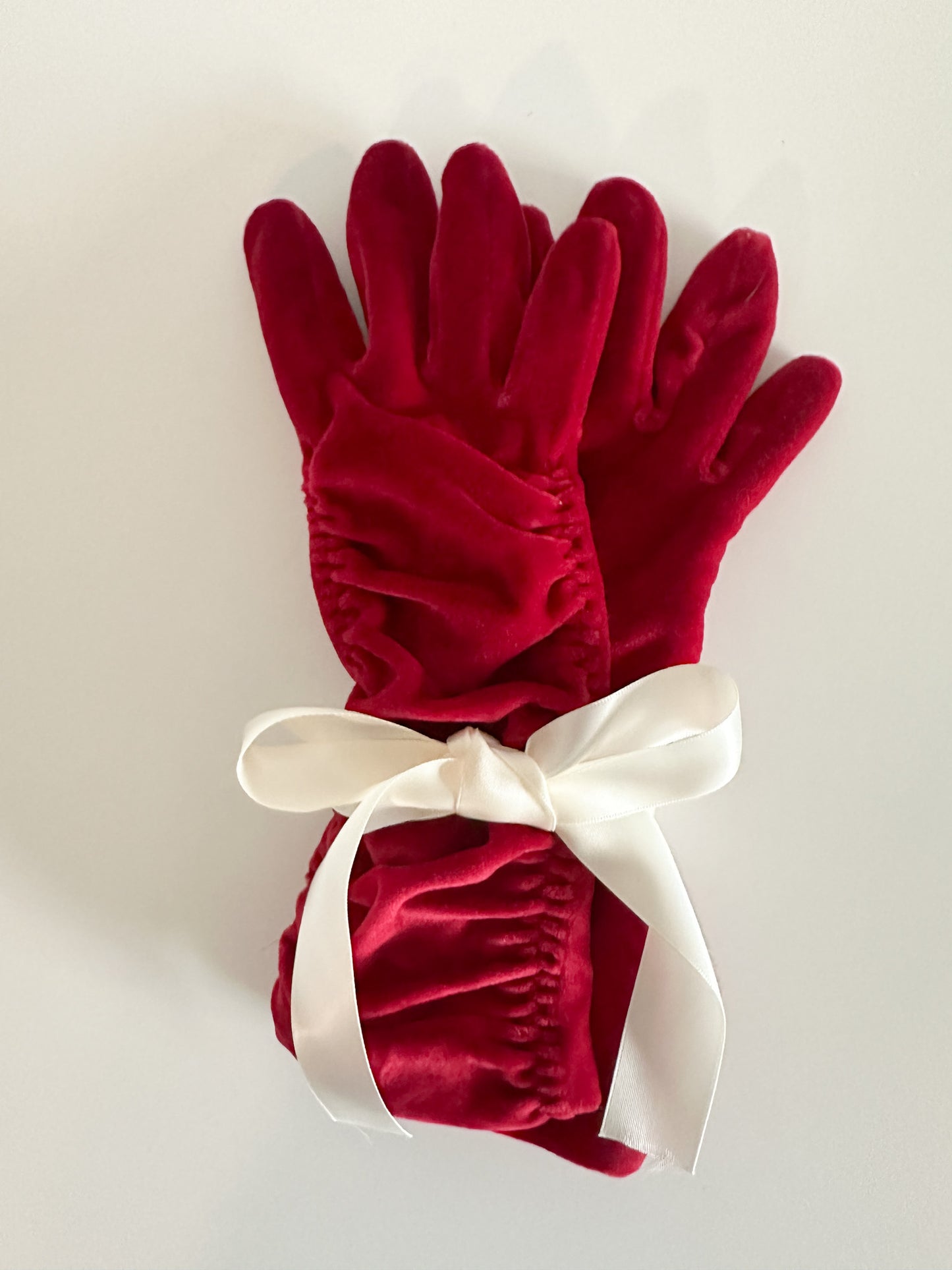 Vintage Red Ruched Gloves | Vintage Mid length Red Gloves